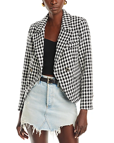 Aqua Houndstooth Tweed Cutaway Blazer - 100% Exclusive In Black/white