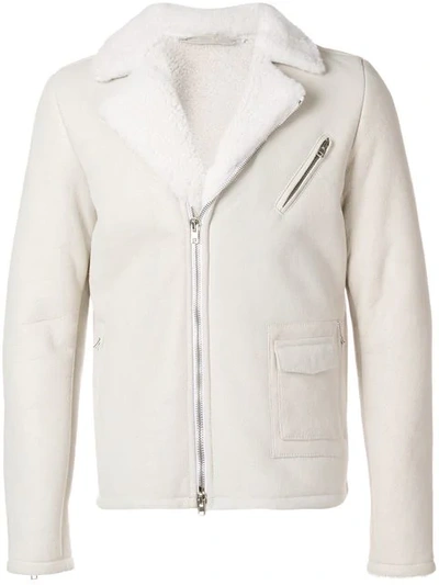 Salvatore Santoro Shearling Zipped Jacket In White