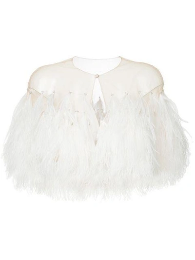Isabel Sanchis Illusion Tulle Feather Capelet In Neutrals