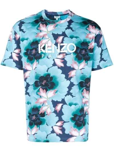 Kenzo Indonesian Flower T-shirt In Blue