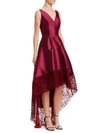 ml Monique Lhuillier Lace Trim High-low Gown In Aubergine