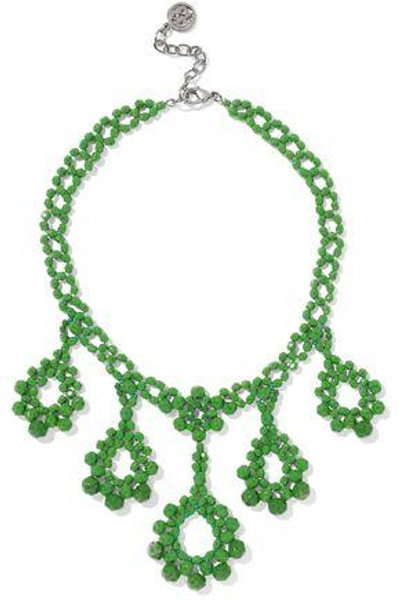 Ben-amun Woman Beaded Silver-tone Necklace Green