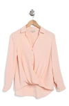 Chenault Surplice Long Sleeve Wrap Top In Blush