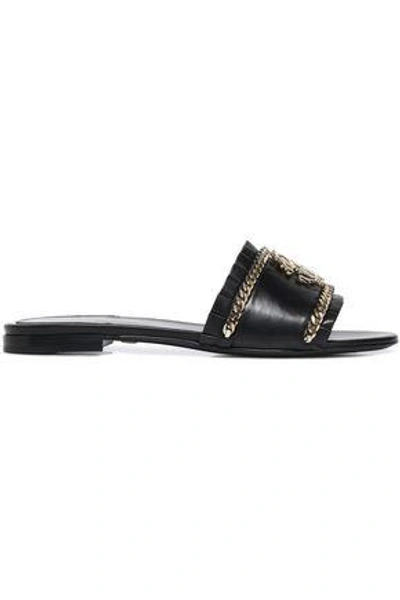 Roberto Cavalli Woman Chain-trimmed Leather Slides Black