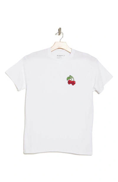 Retrofit Skull Cherry Chest Patch Cotton T-shirt In White