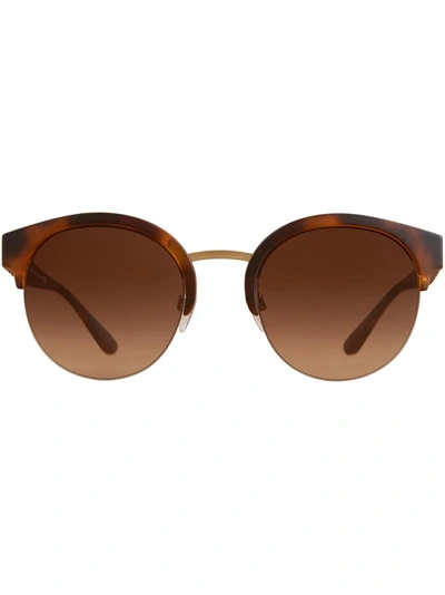 Burberry Eyewear Check Detail Round Half-frame Sunglasses - Brown
