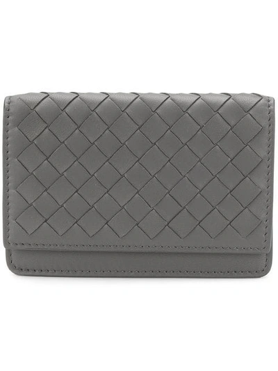Bottega Veneta Woven Foldover Wallet In Grey