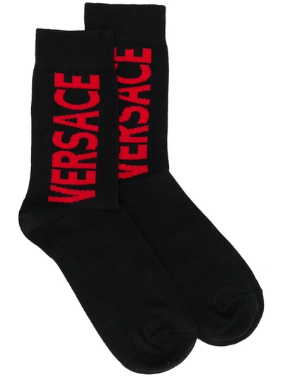 Versace Logo Socks In Black