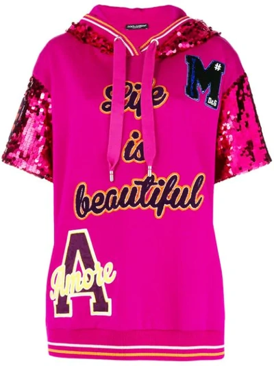 Dolce & Gabbana Life Is Beautiful Patch Top In Pink