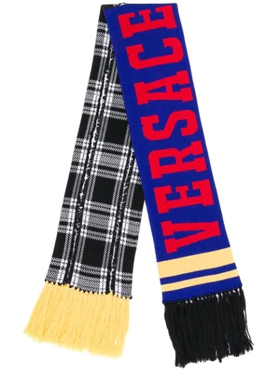Versace Check Logo Scarf In Multi (red)