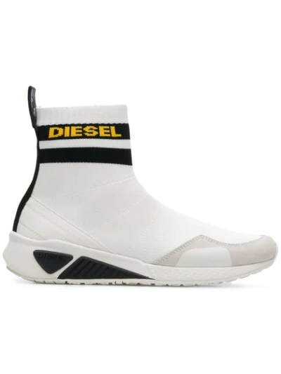 Diesel Logo Sock Boot In White