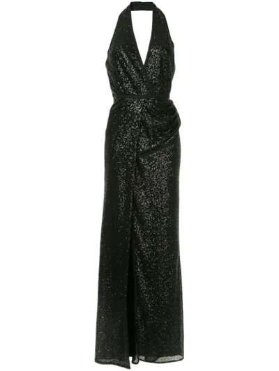 Elie Saab Sequined Draped Waisted Dress - Black