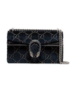 Gucci Dionysus Leather-trimmed Embossed Velvet Bag In Blue