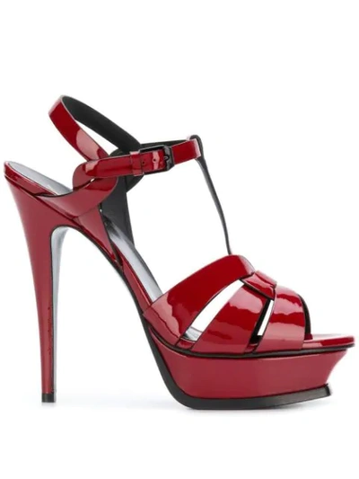 Saint Laurent Tribute 105mm Patent Platform Sandals In Red
