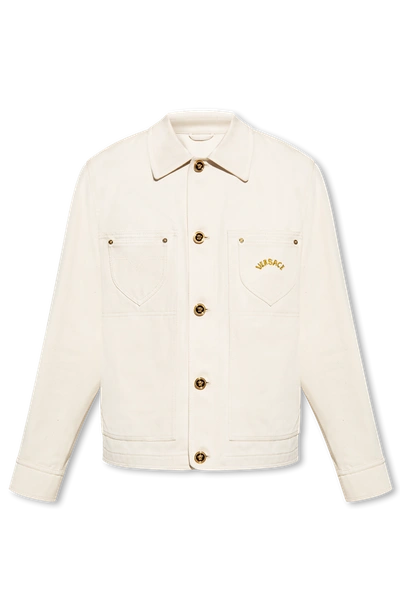 Versace Cream ‘la Vacanza' Collection Denim Jacket In New