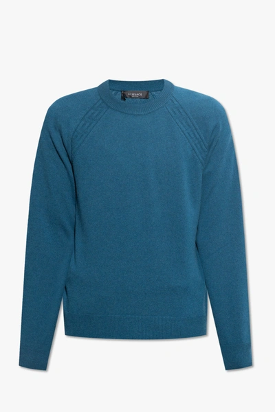 Versace Blue Cashmere Sweater In New
