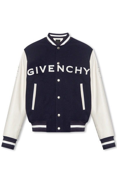 Givenchy Navy Blue Bomber Jacket With Logo In New