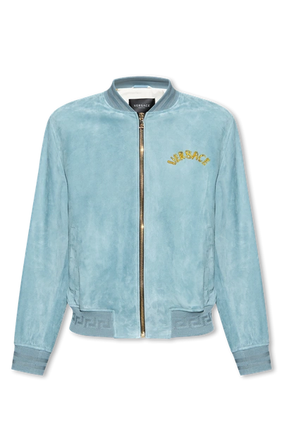 Versace Light Blue Suede Bomber Jacket In New