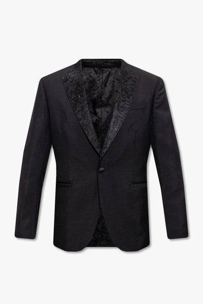 Versace Black Blazer With Decorative Collar In New