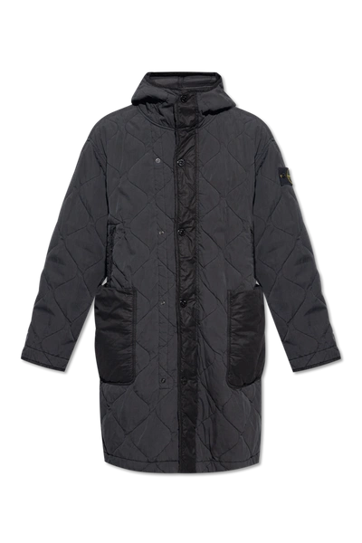 Stone Island Black Quilted Coat In New