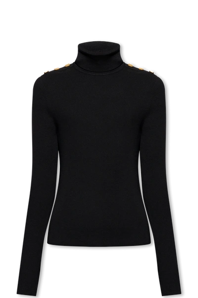 Balmain Black Turtleneck Sweater With Applications In New