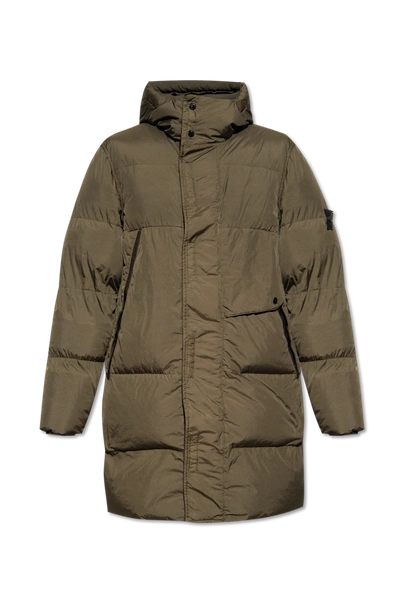Stone Island Green Hooded Down Jacket In New