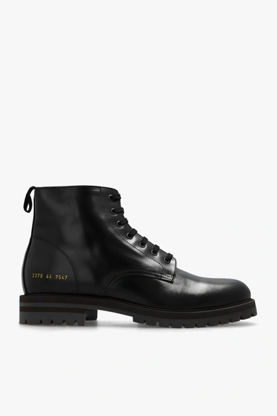 Common Projects Black Leather Combat Boots In New