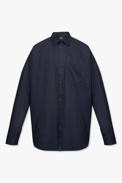 Balenciaga Navy Blue Oversize Shirt In New