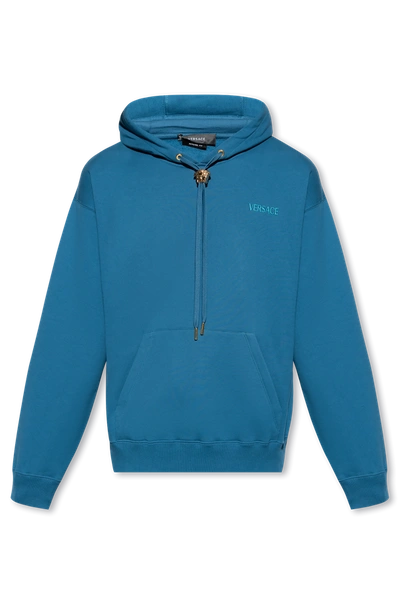 Versace Blue Hoodie With Logo In New