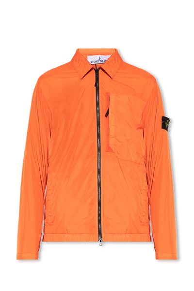Stone Island Orange Jacket With Logo Patch In New