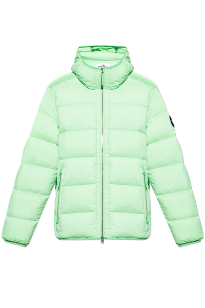 Stone Island Green Down Jacket With Logo In New