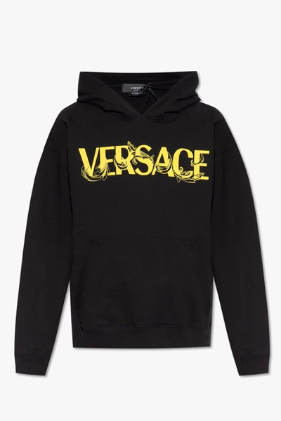 Versace Black Hoodie With Logo In New
