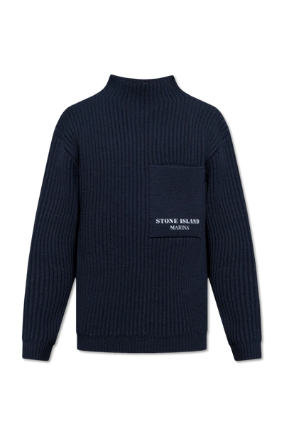 Stone Island Navy Blue Wool Jumper With Logo In New