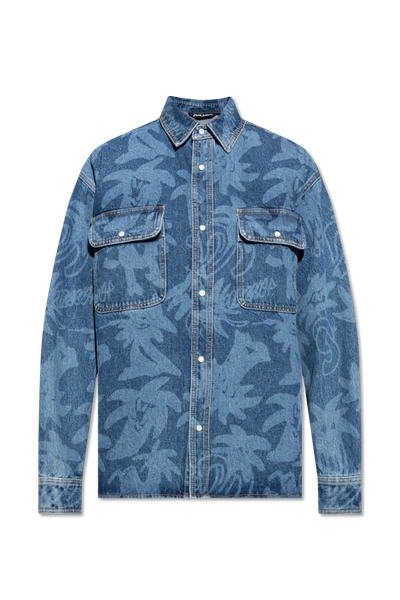 Palm Angels Blue Oversize Denim Shirt In New