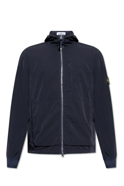 Stone Island Navy Blue Hooded Jacket In New