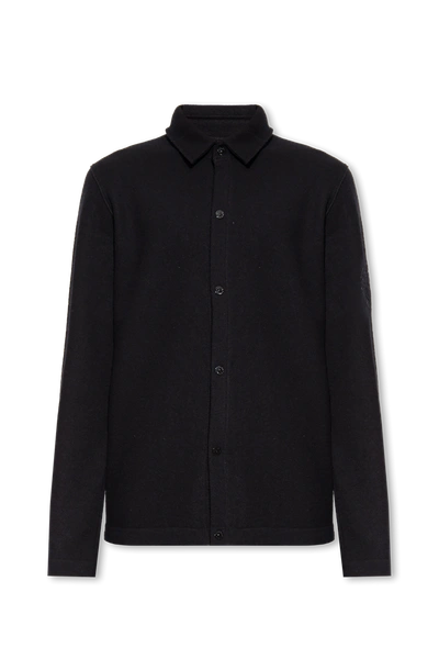 Stone Island Navy Blue Wool Shirt With Logo In New