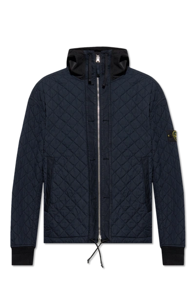 Stone Island Navy Blue Quilted Jacket With Logo In New