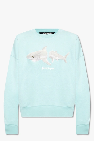 Palm Angels Light Blue Sweatshirt With Logo In New