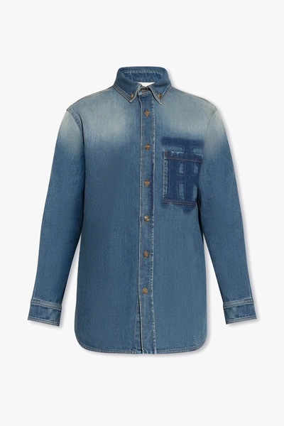 Burberry Blue Denim Shirt With Logo In New