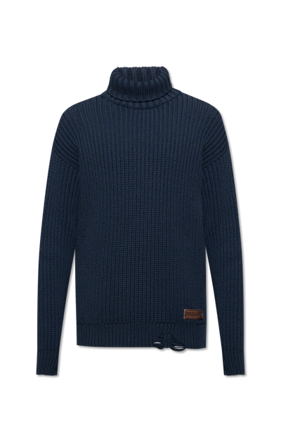 Dsquared2 Navy Blue Sweater With Double Collar In New
