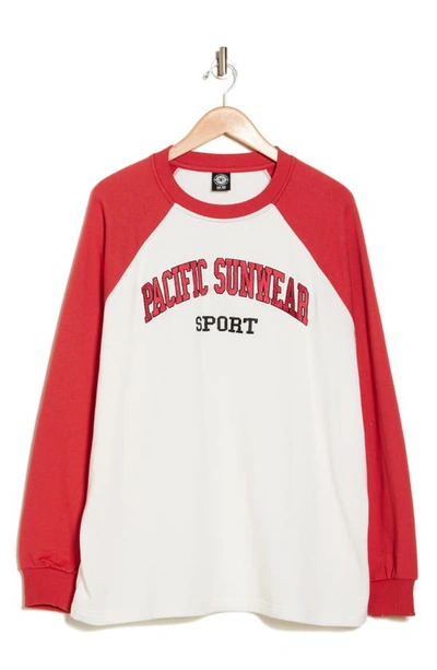 Pacsun Pac Sport Colorblock Long Sleeve Baseball T-shirt In White/ Red