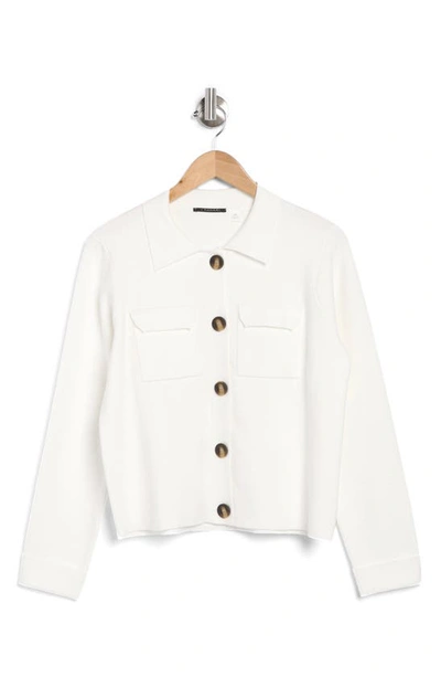 T Tahari Collar Button Front Cardigan In Bright White