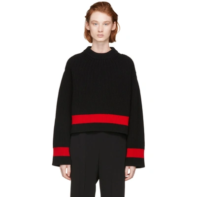 Alexander Mcqueen Zipped Sleeves Chunky Knit Sweater In 1004 - Black/lust Red