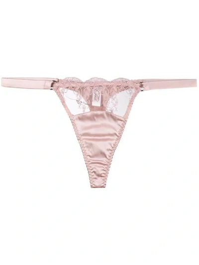 Fleur Of England Antoinette Embroidered Thong In Blush