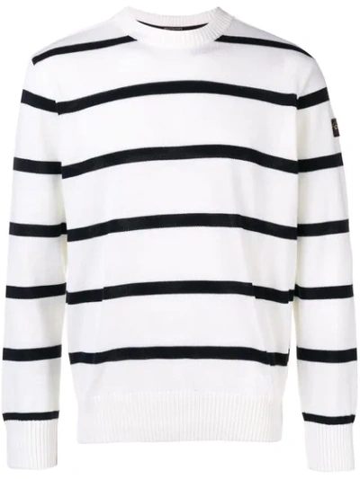 Paul & Shark Logo Patch Striped Sweater - White