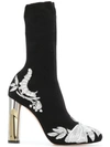 Alexander Mcqueen Embroidered Black Stretch-knit Boots