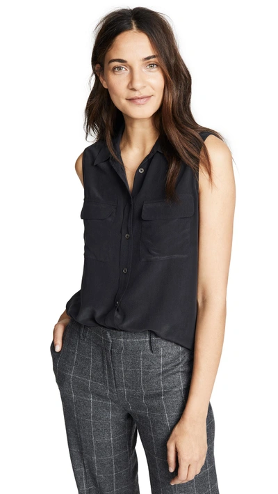 Equipment Sleeveless Slim Signature Blouse In True Black