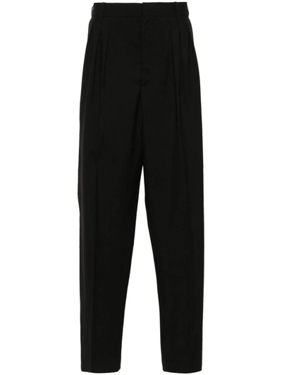 Kenzo Wool Pleated Tailored Trousers In Black