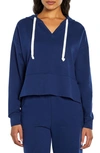 Three Dots Crop French Terry Hoodie In Medieval Blue