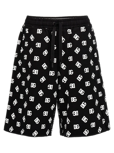 Dolce & Gabbana All Over Logo Bermuda Shorts Bermuda, Short In Black